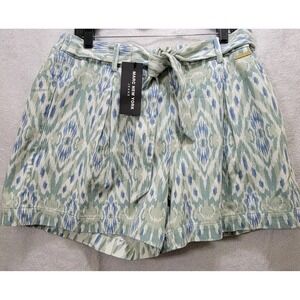 Marc New York Jeans Shorts Womens LG Tie Belt Pleated Geometric Ikat Pattern $59